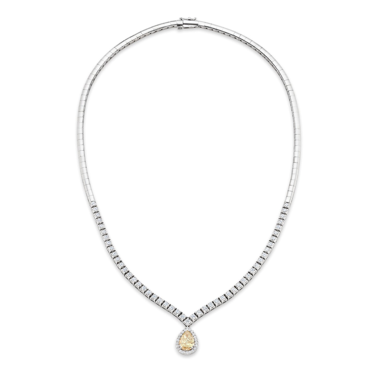 קולייר פרמידה V עם תליון יהלום טיפה בצבע צהוב